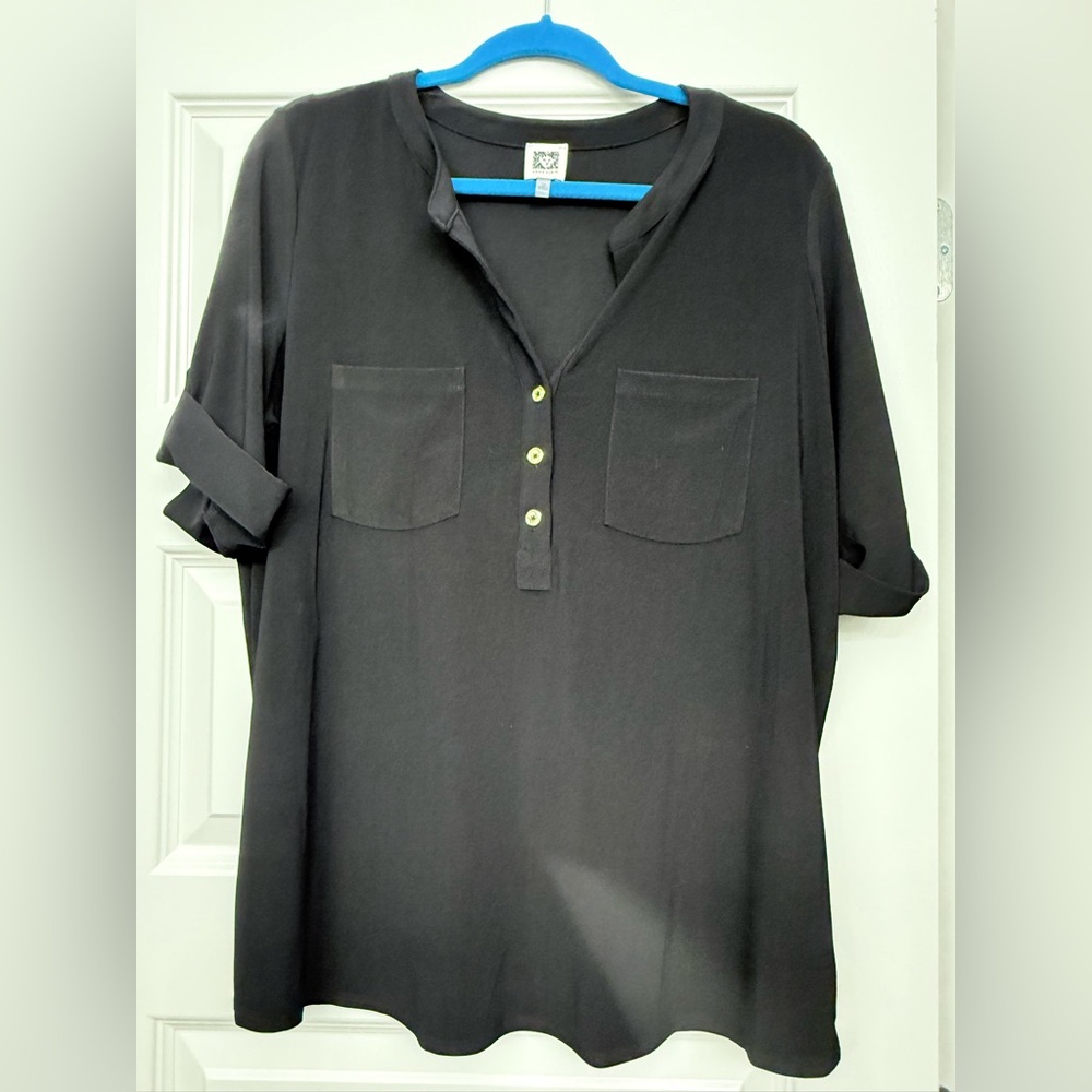 Anne Klein Black Casual Button Down Shirt